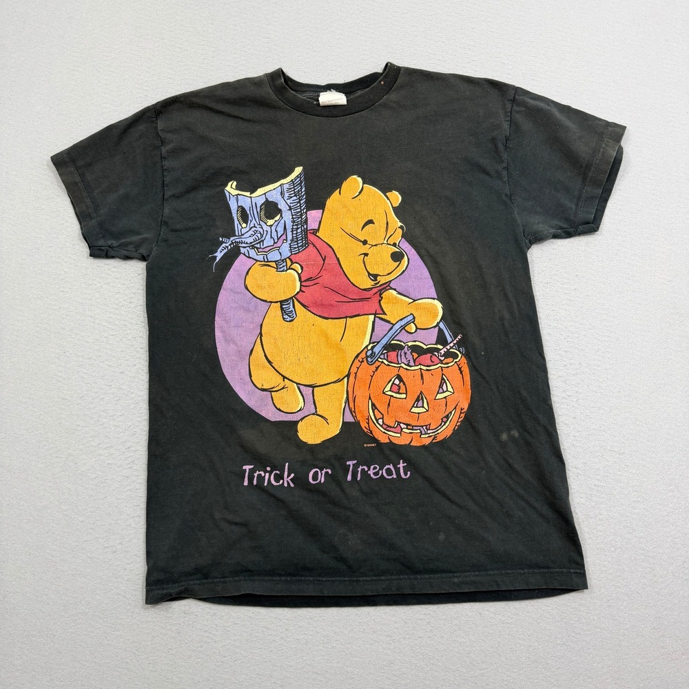 Vintage Disney Shirt Large Black Winnie the Pooh Trick or Treat Halloween 90s